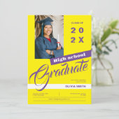 イエロー&パープルモダンフォト卒業パーティー 招待状 (スタンド正面)