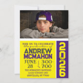 イエロー&パープルモダン卒業写真招待状 招待状 (正面)