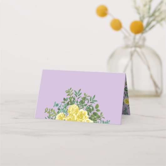 イエロー&パープルヴィンテージエレガント春の結婚式 プレイスカード (正面)