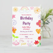 イエロー&パープル子供の誕生日招待状 招待状 (スタンド正面)