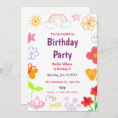 イエロー&パープル子供の誕生日招待状 招待状 (正面/裏面)