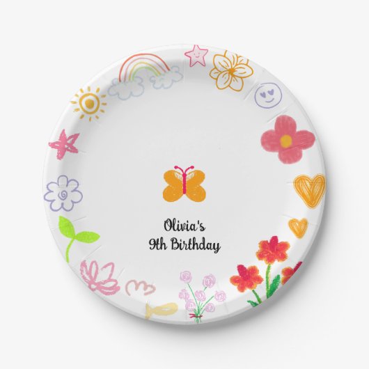 イエロー&パープル子供の誕生日紙プレート ペーパープレート (正面)