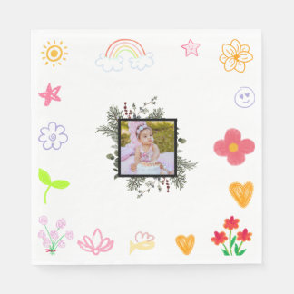 イエロー&パープル誕生日ナプキンス子供へ スタンダードランチョンナプキン