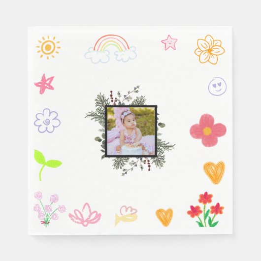 イエロー&パープル誕生日ナプキンス子供へ スタンダードランチョンナプキン (正面)