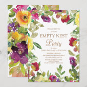 イエロー パープル フローラル セージグリーン エンプティネストパーティー 招待状 (正面/裏面)