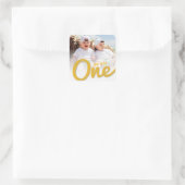 イエロー ビッグ スケッチ ワン ファン ツインズ 1st バースデー フォト スクエアシール (バッグ)