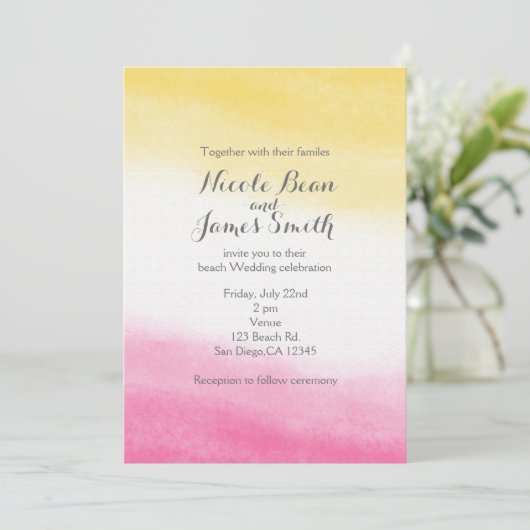 イエロー&ピンクウォーターカラーエレガントな結婚式 招待状 (スタンド正面)