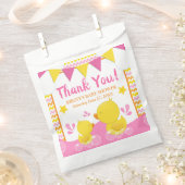 イエロー&ピンクゴムダッキー(アヒルちゃん)水玉模様ベビーシャワー フェイバーバッグ (クリップ留めされた状態)