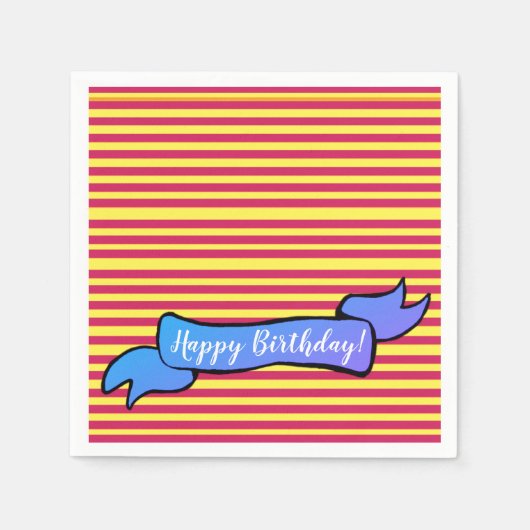 イエロー&ピンク誕生日ナプキンス スタンダードカクテルナプキン (正面)