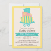 イエロー、ピンク、ターコイズ大人の誕生日パーティー 招待状 (正面)