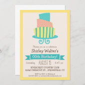 イエロー、ピンク、ターコイズ大人の誕生日パーティー 招待状 (正面/裏面)