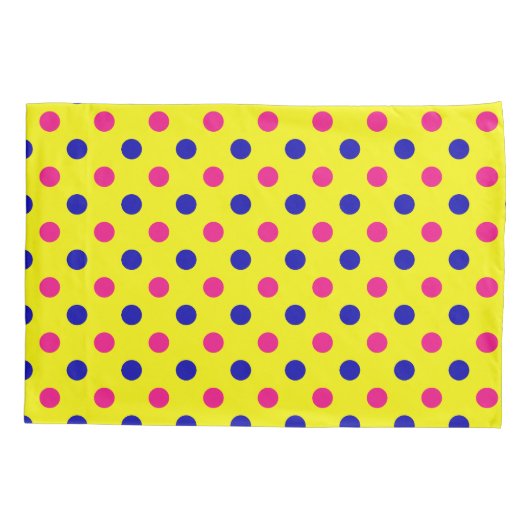 イエロー ピンク ブルー ポルカドット パターン 枕カバー (裏面)