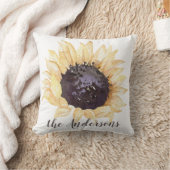 イエロー&ブラウンサンフラワーパーソナライズされた装飾用クッション クッション (ブランケット)