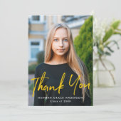 イエロー |ブラシモダンスクリプトフォトの卒業 サンキューカード (スタンド正面)