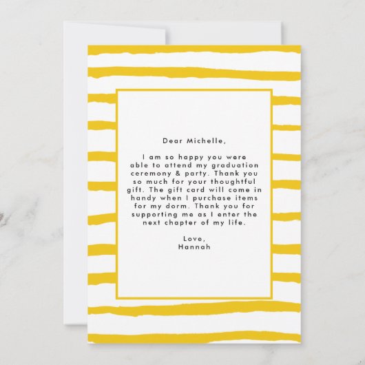 イエロー |ブラシモダンスクリプトフォトの卒業 サンキューカード (裏面)