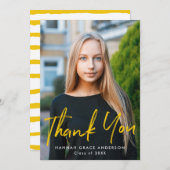 イエロー |ブラシモダンスクリプトフォトの卒業 サンキューカード (正面/裏面)