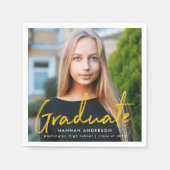 イエロー |ブラシモダンスクリプトフォトの卒業 スタンダードカクテルナプキン (正面)