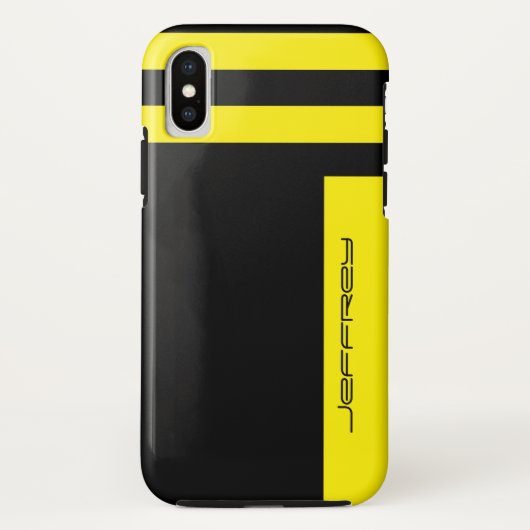 イエロー&ブラックストライプミニマルシンプルリスト名タフ Case-Mate iPhoneケース (裏面)