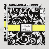 イエロー&ブラックダマスクブライダルシャワー招待状 招待状 (正面/裏面)