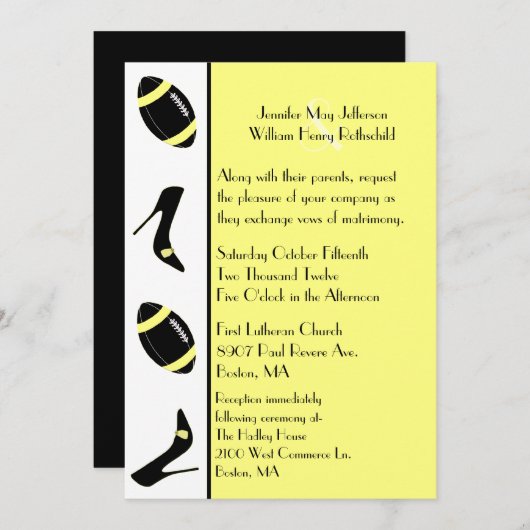 イエロー&ブラックフットボール結婚式招待状 招待状 (正面/裏面)