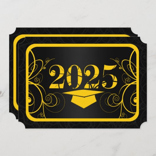 イエロー&ブラックフレーム卒業パーティー 招待状 (正面/裏面)