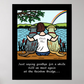 イエロー&ブラックラブラドールエンジェルズアンドマムブルネット ポスター