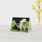 イエロー&ブラックラブラドールレトリエバーパピーノートカード カード (黄色い花)