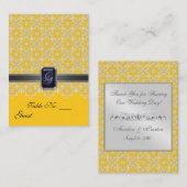 イエロー&ブラックレース結婚のテーブルプレイスカード プレイスカード (正面/裏面)