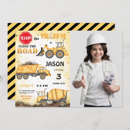 イエロー&ブラック建築フォト招待状 招待状 (正面/裏面)