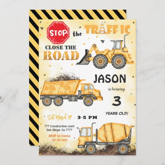 イエロー&ブラック建築誕生日招待状 招待状 (正面/裏面)