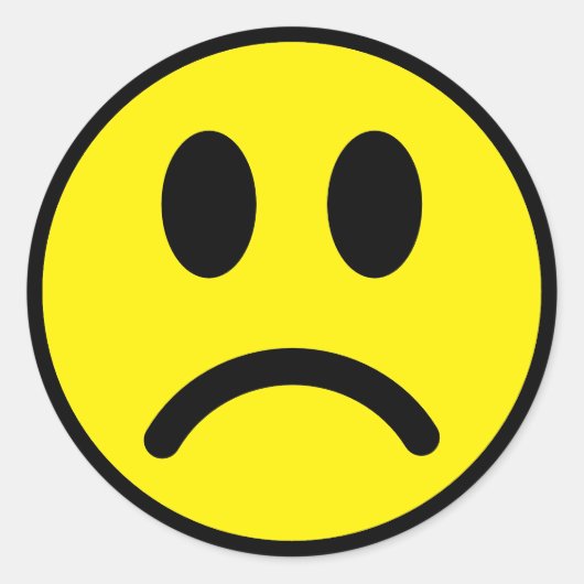 イエロー&ブラック悲しい顔スミリー絵文字 ラウンドシール (正面)