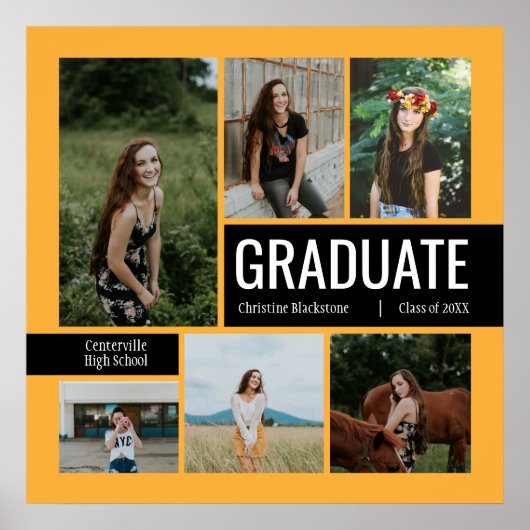 イエロー&ブラック6枚の写真卒業ポスター ポスター (正面)