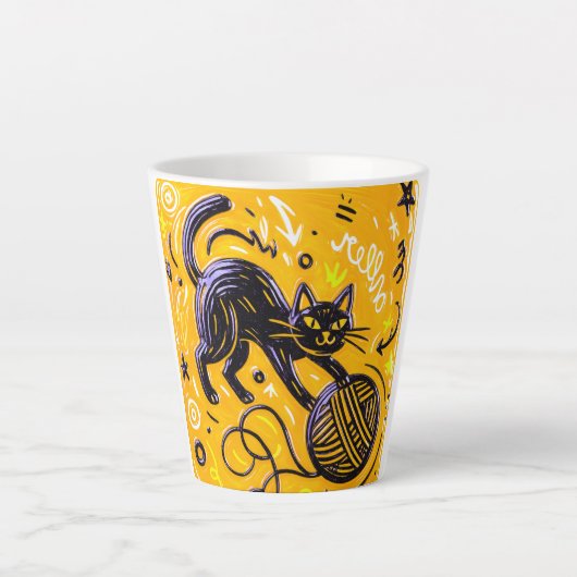 イエロー ブラック キャット カフェラテマグ (正面)