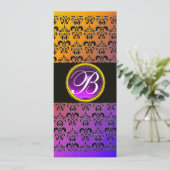 イエロー ブラック パープル ダマスク アメジスト モノグラム 招待状 (スタンド正面)