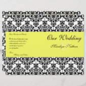 イエロー、ブラック、ホワイトのダマスクの結婚式プログラム (正面/裏面)