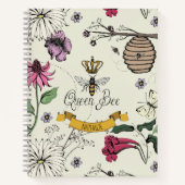 イエロー、ブラック&金ゴールドクイーンビー、クラウン&スクロール ノートブック (正面)