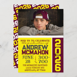 イエロー&ブルゴーニュ卒業写真招待状 招待状