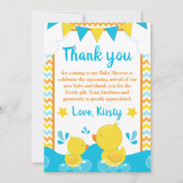 イエロー&ブルーゴムダッキー（アヒルちゃん）水玉模様ベビーシャワー サンキューカード