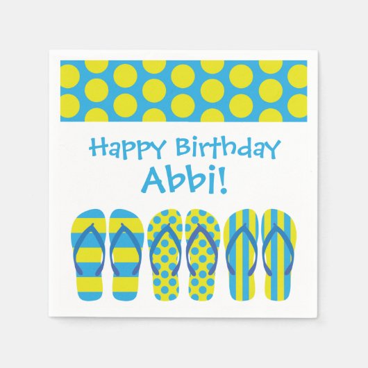 イエロー&ブルービーチサンダルパーソナライズされたパーティーナプキン スタンダードカクテルナプキン (正面)
