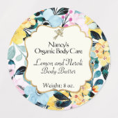 イエロー&ブルーフローラ防水バス&体ラベル ラベル (デザイン1)