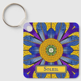 イエロー&ブループロバンカルモザイク追加文字両側 キーホルダー