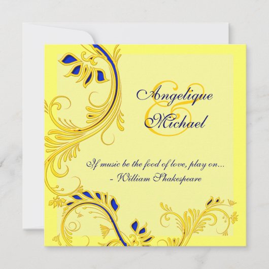 イエロー·ブルー結婚の記念日婚約 招待状 (正面)