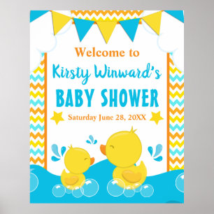 イエロー & ブルー ゴムの水に浮かぶタンポポの赤ちゃんのシャワー ポスター