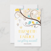 イエロー & ブルー サマー ラブバード 受付カード 招待状 (裏面)