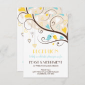 イエロー & ブルー サマー ラブバード 受付カード 招待状 (正面/裏面)