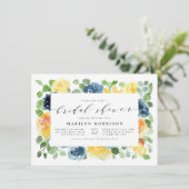 イエロー & ブルー 水彩 花 イラスト 結婚前パーティー 招待状 (スタンド正面)