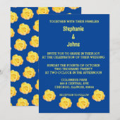 イエロー ブルー 花柄 エレガント おしゃれ ウェディング 招待状 (正面/裏面)