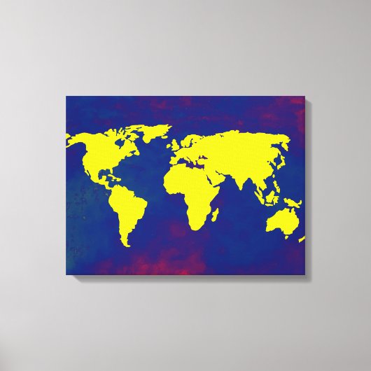 イエロー&ブルーworldmap decorアイディア キャンバスプリント (正面)
