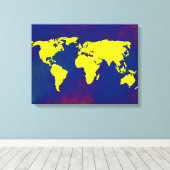 イエロー&ブルーworldmap decorアイディア キャンバスプリント (インサイチュ (ウッドフロア))