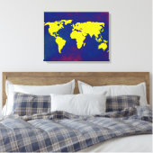 イエロー&ブルーworldmap decorアイディア キャンバスプリント (インサイチュ (寝室))